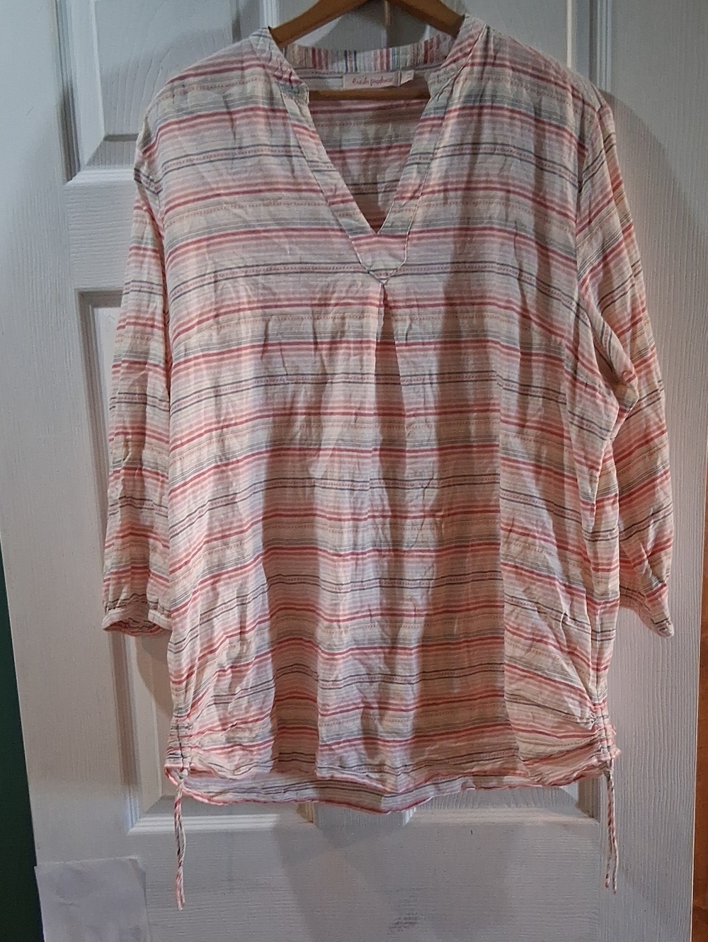 fresh produce Pink and Cream Striped V-Neck Tunic Top
